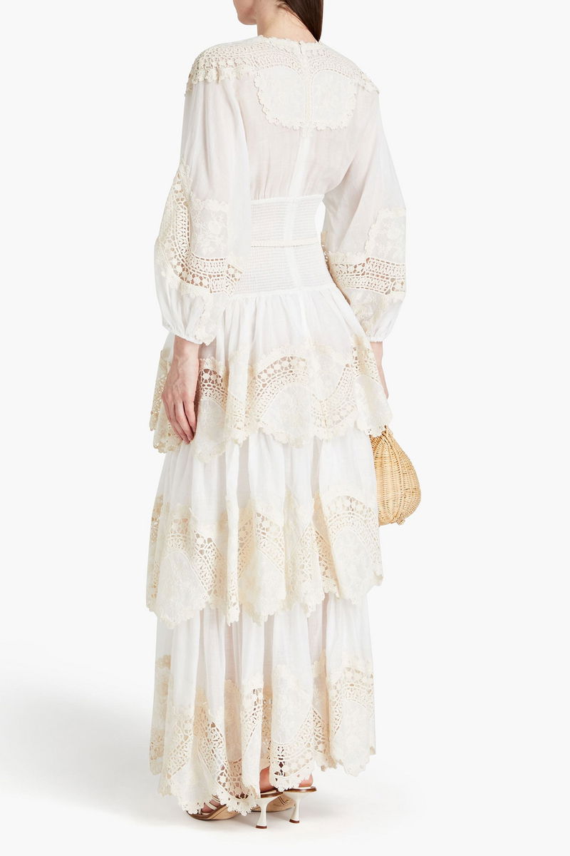 chinese dress ladies Women's Tiered Lace-Trim Maxi Dress in White