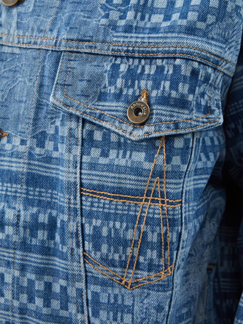 AHLUWALIA Kampala LaserEtched Denim Jacket in Blue Endource