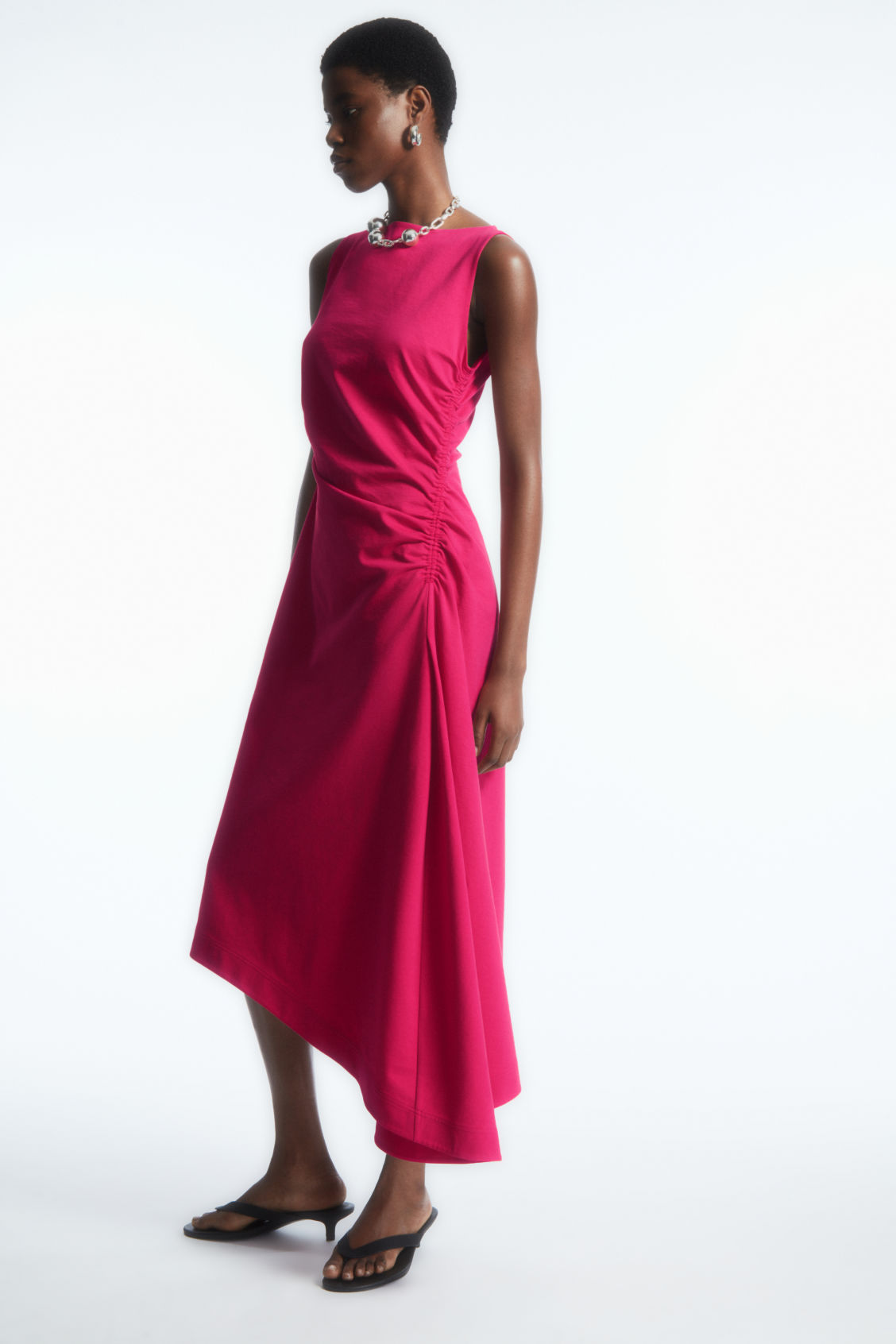 knee length dresses for ladies Gold Draped Midi Dress XL