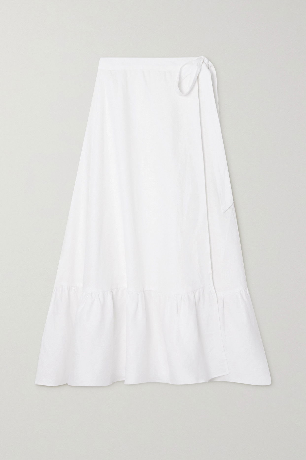 REFORMATION Julep Linen Wrap Skirt in White | Endource