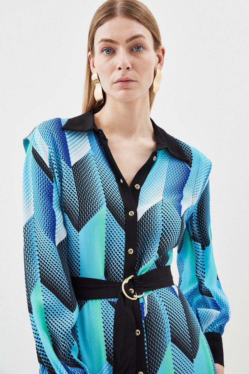 karen millen blue shirt dress Karen Millen Petite Tailored Belted Midi Shirt Dress in Cobalt