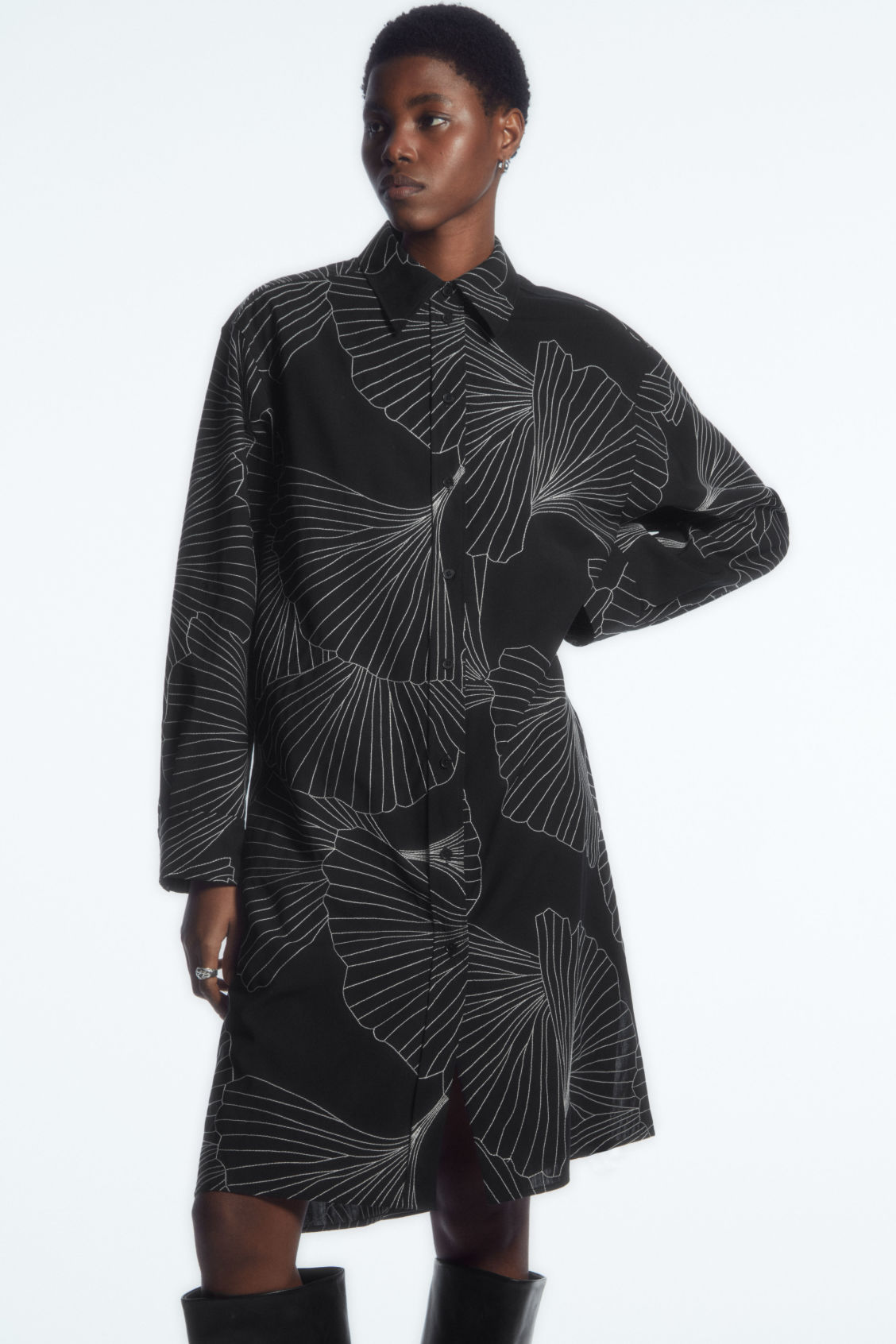COS Embroidered Wool Shirt Dress | endource