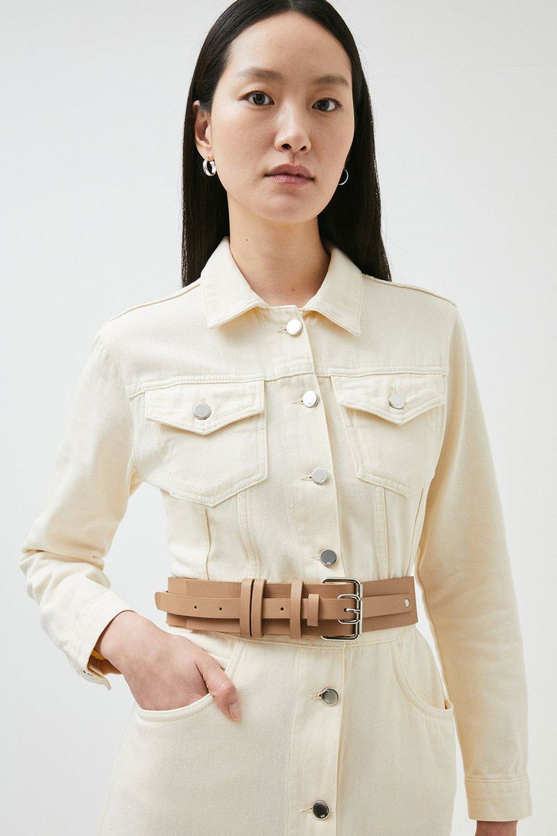 KAREN MILLEN Petite Button Through Denim Midi Dress | endource