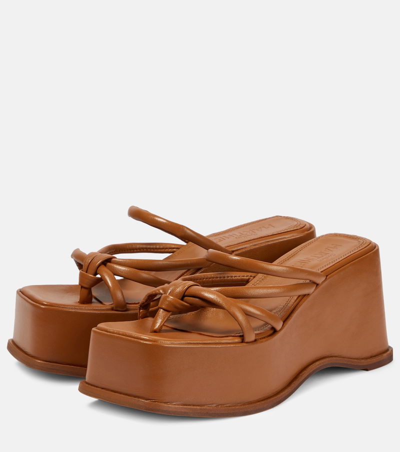 Souliers Martinez Alambra Wedge Platform Leather Sandals in Brown