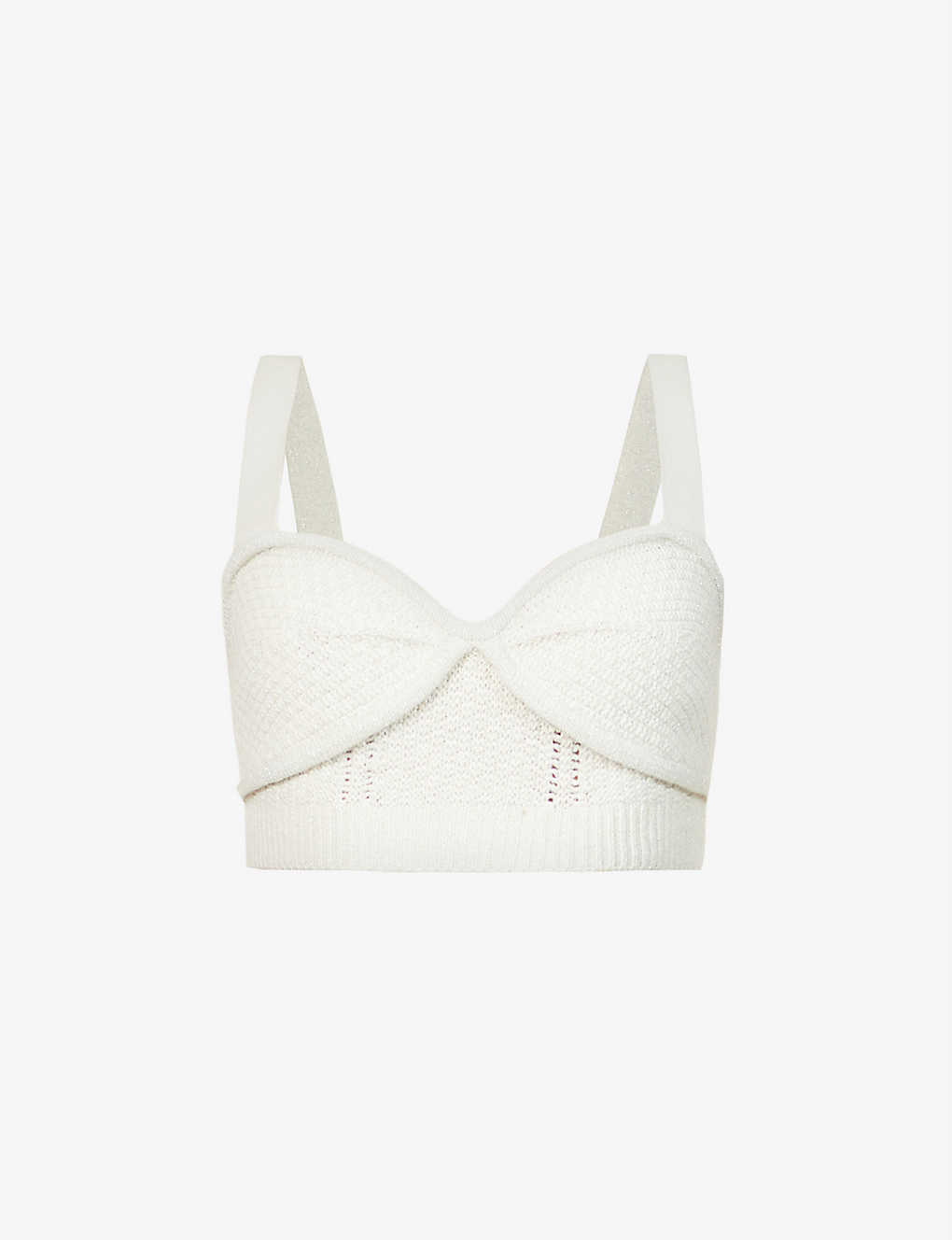 SELF-PORTRAIT Sweetheart-Neck Knitted Bralette in IVORY