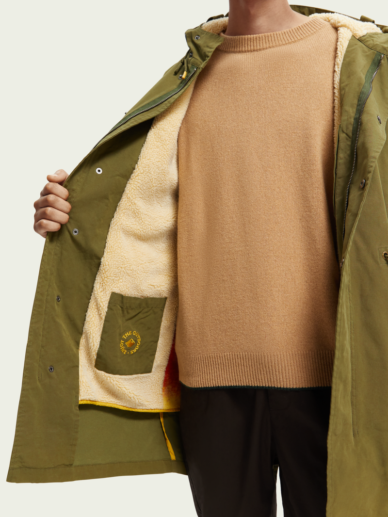 SCOTCH & SODA Long Teddy-Lined Parka in Military