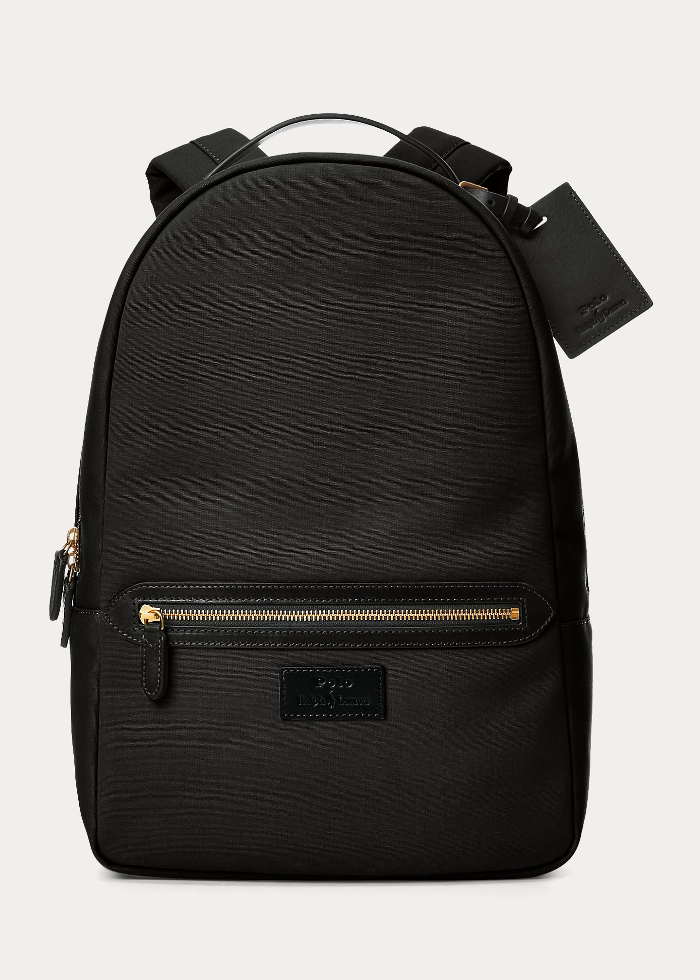 POLO RALPH LAUREN Leather-Trim Canvas Backpack in Black/Black | Endource