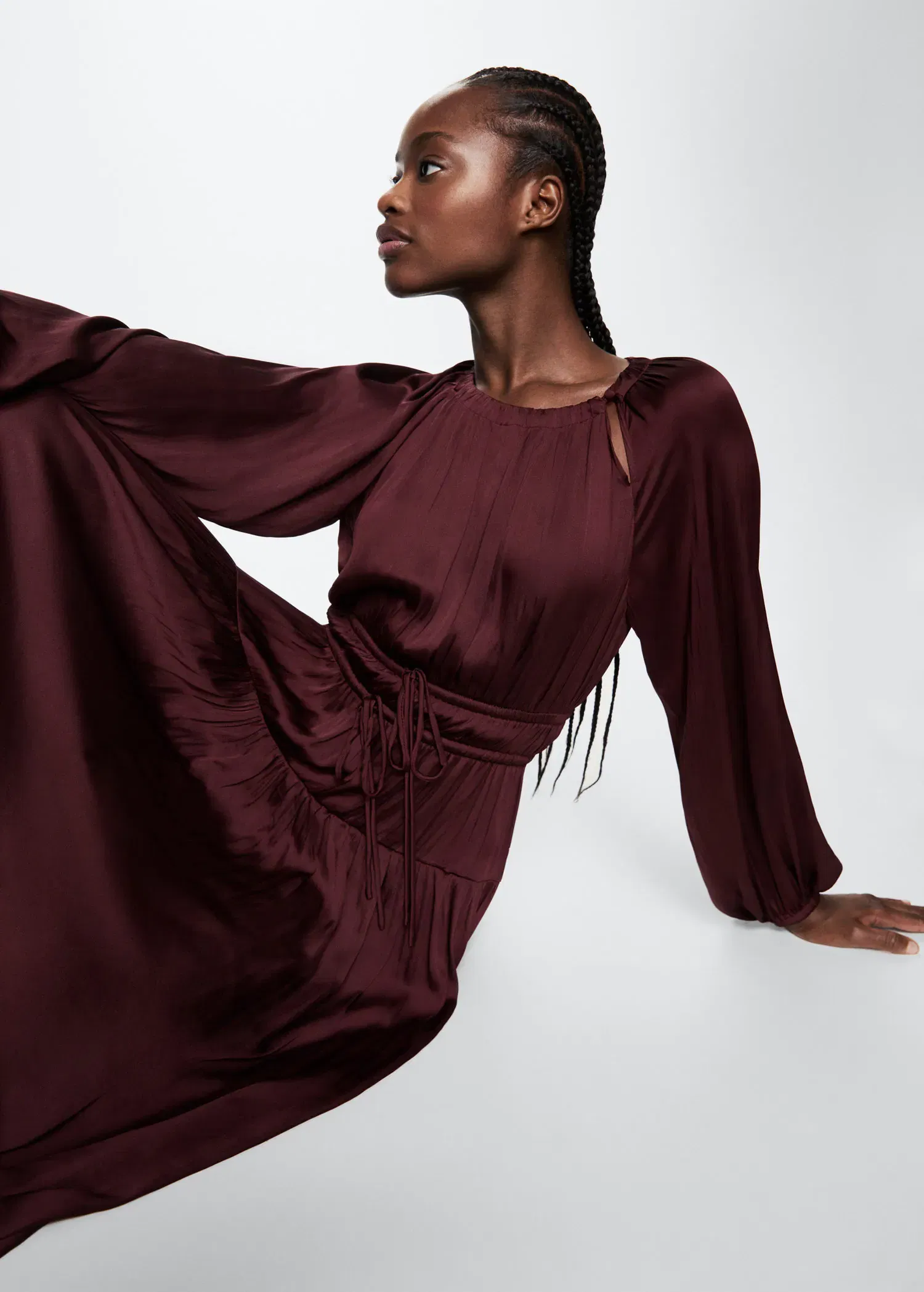 MANGO Pleated Satin Dress | endource