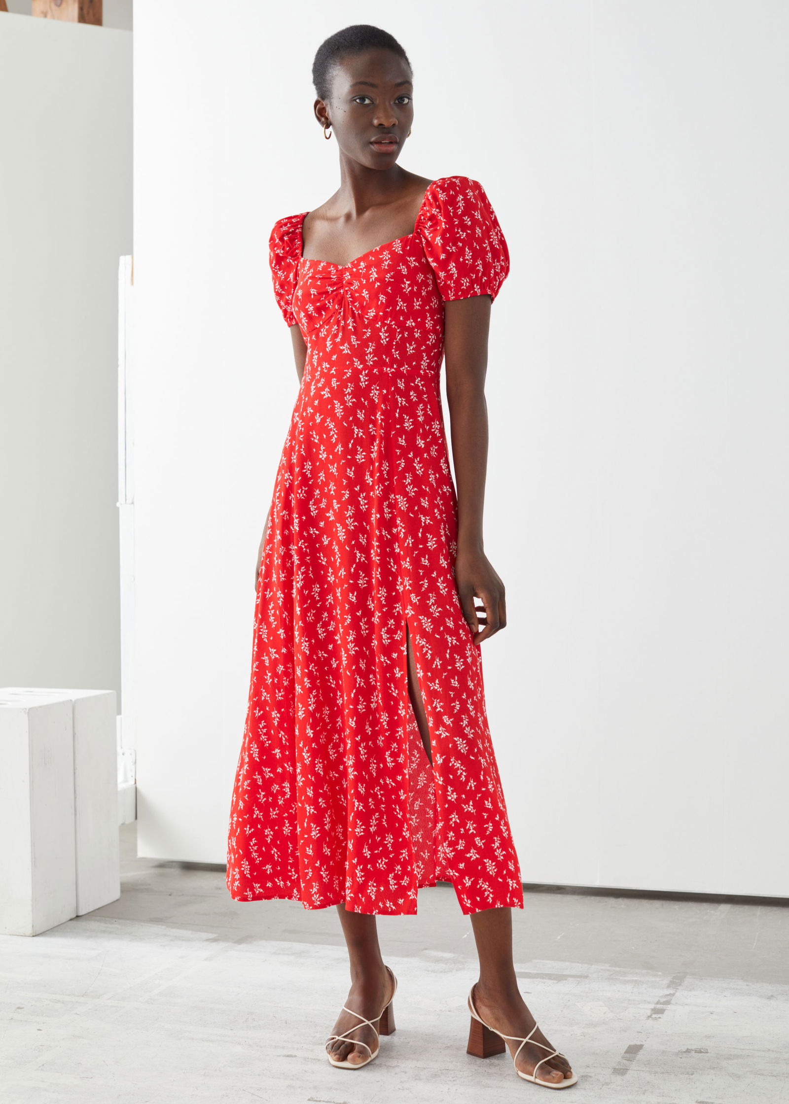 flowy puff sleeve midi dress & other stories PARIS Off Shoulder Sleeve Maxi Dress (Ivory White Silk Crepe) – Zoo Label main image 0