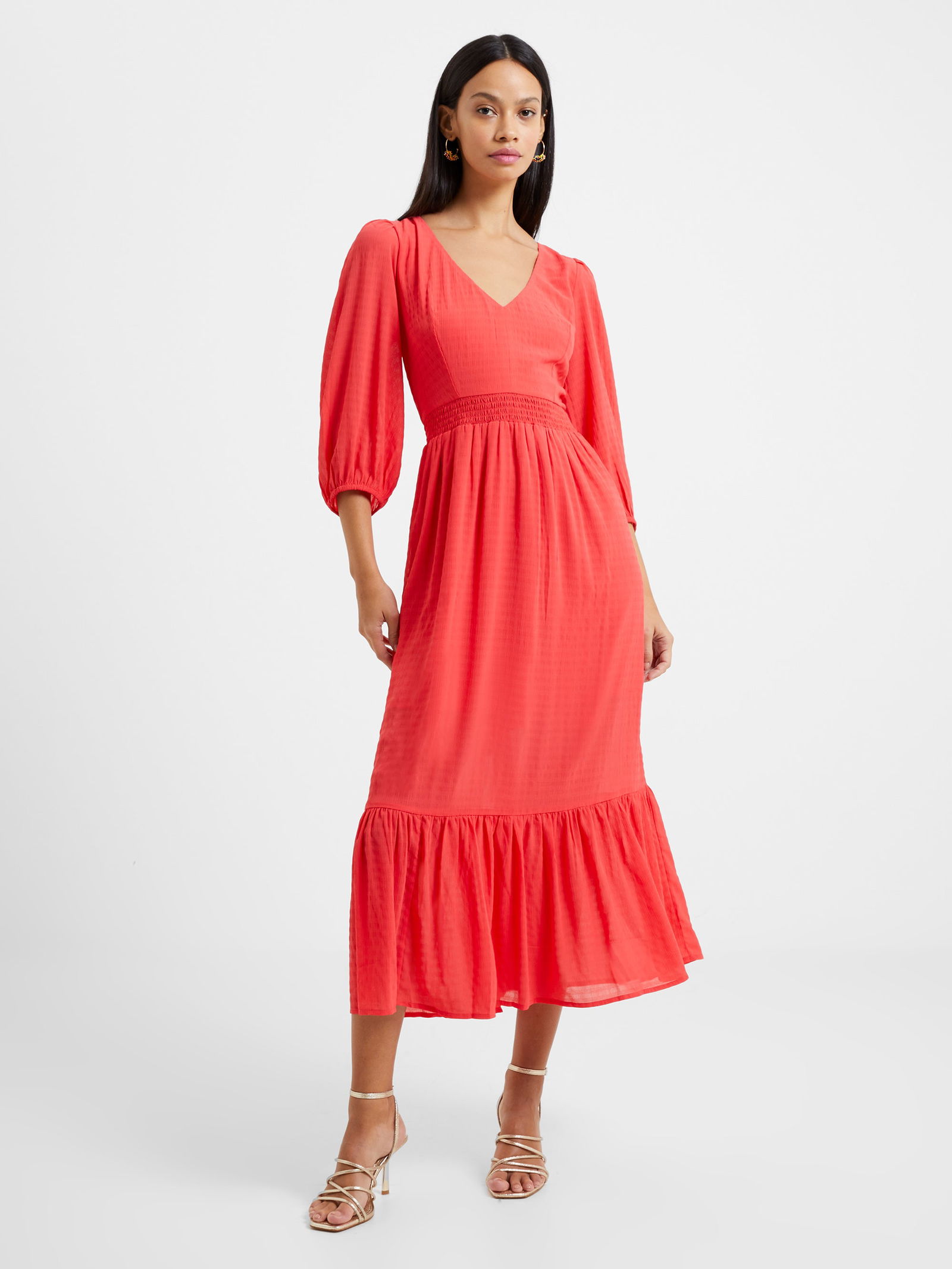 FRENCH CONNECTION Cora Tiered Midi Dress in Bittersweet | Endource