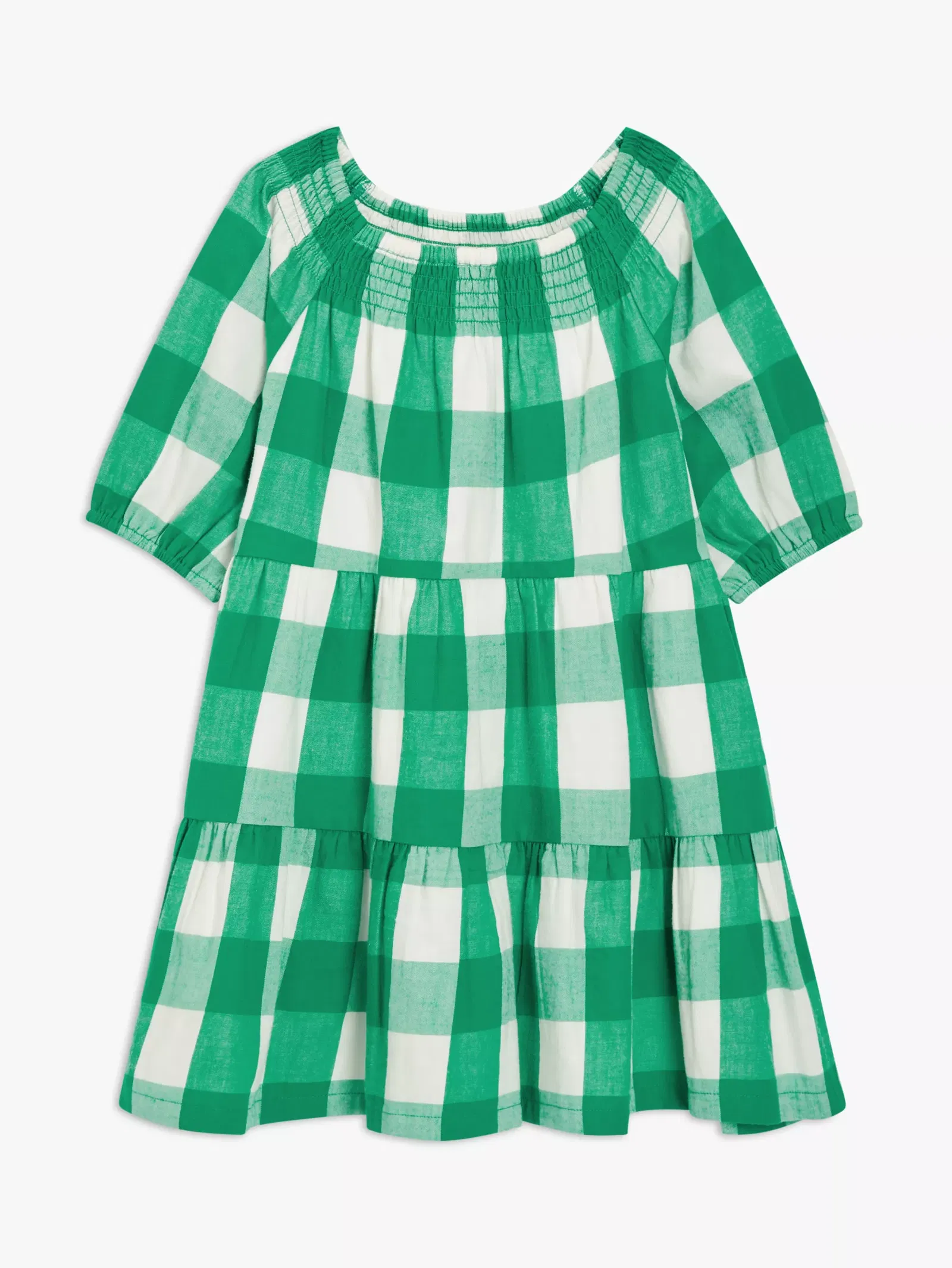 JOHN LEWIS Gingham Tiered Dress in Viridis/Gardenia Endource