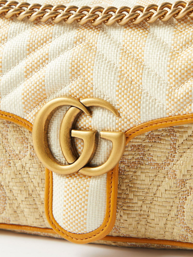 GUCCI Raffia GG Marmont Shoulder Bag