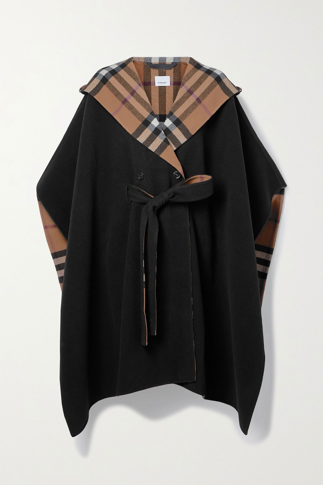 BURBERRY Reversible Hooded Checked Wool Cape endource