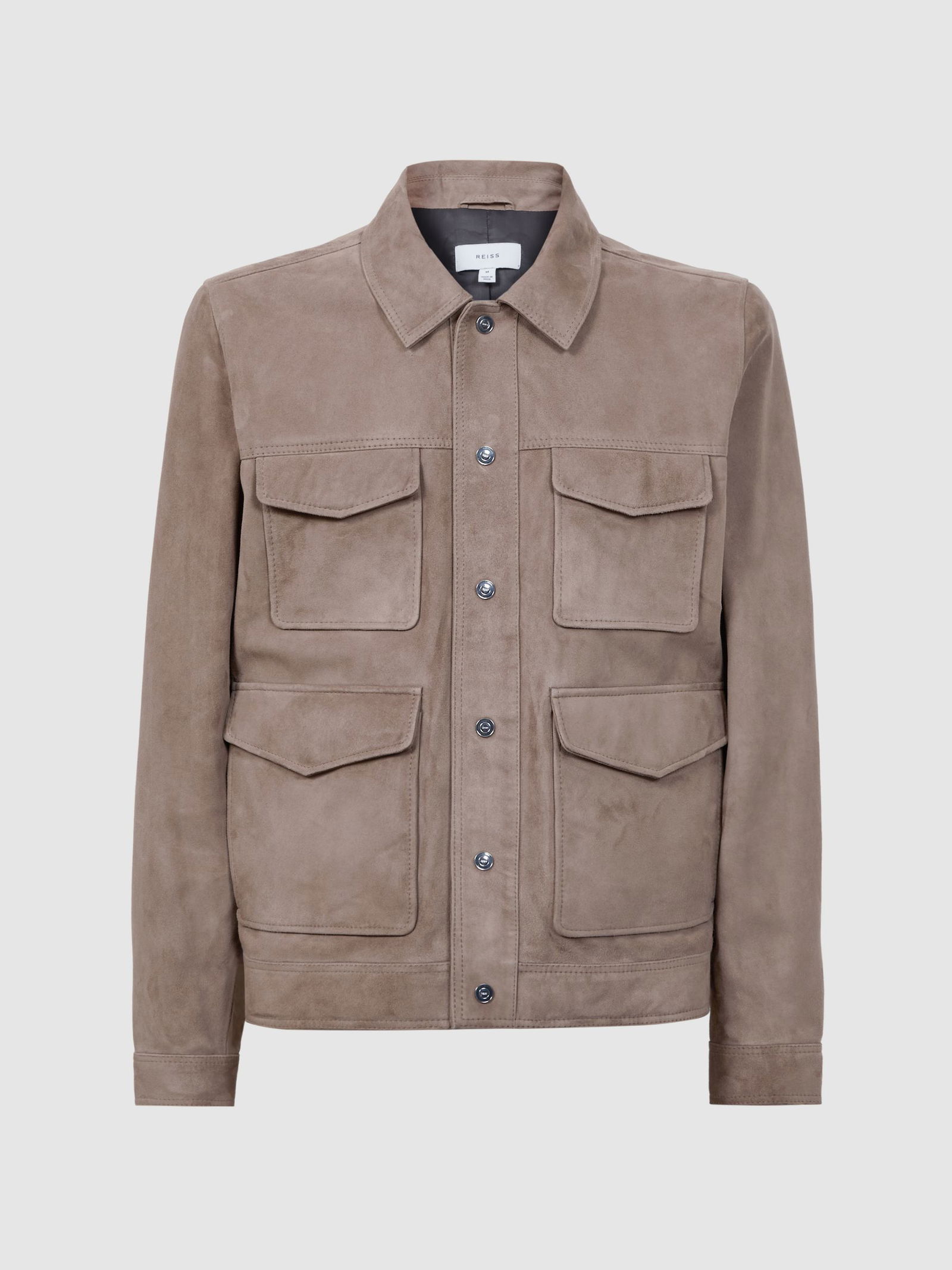 REISS Ballina Suede Pocket Front Jacket in Taupe | Endource