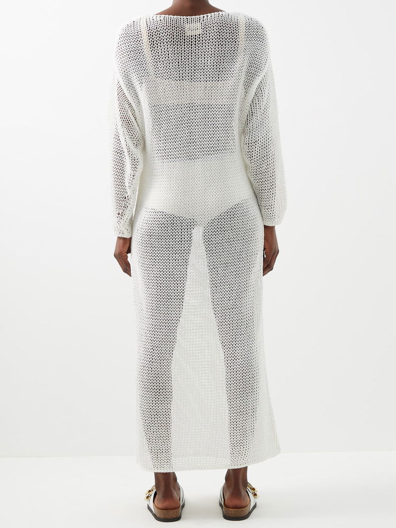 20% off KHAITE Opal Open-Knit Cotton-Blend Maxi Dress