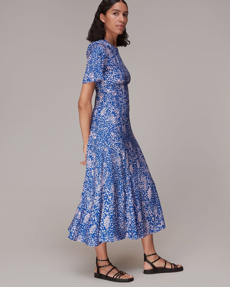 WHISTLES Lively Animal Print Midi Dress in Blue/Multi Endource