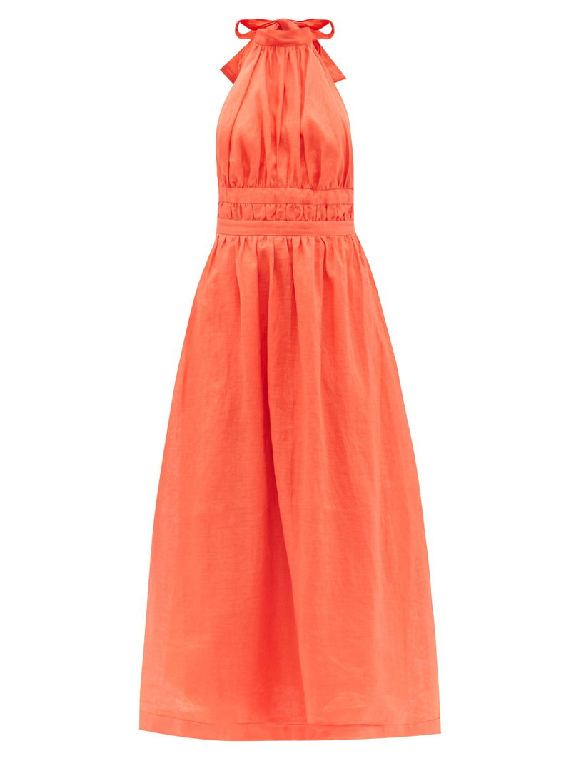 zimmermann shelly halter dress Halterneck Linen Midi maymd26