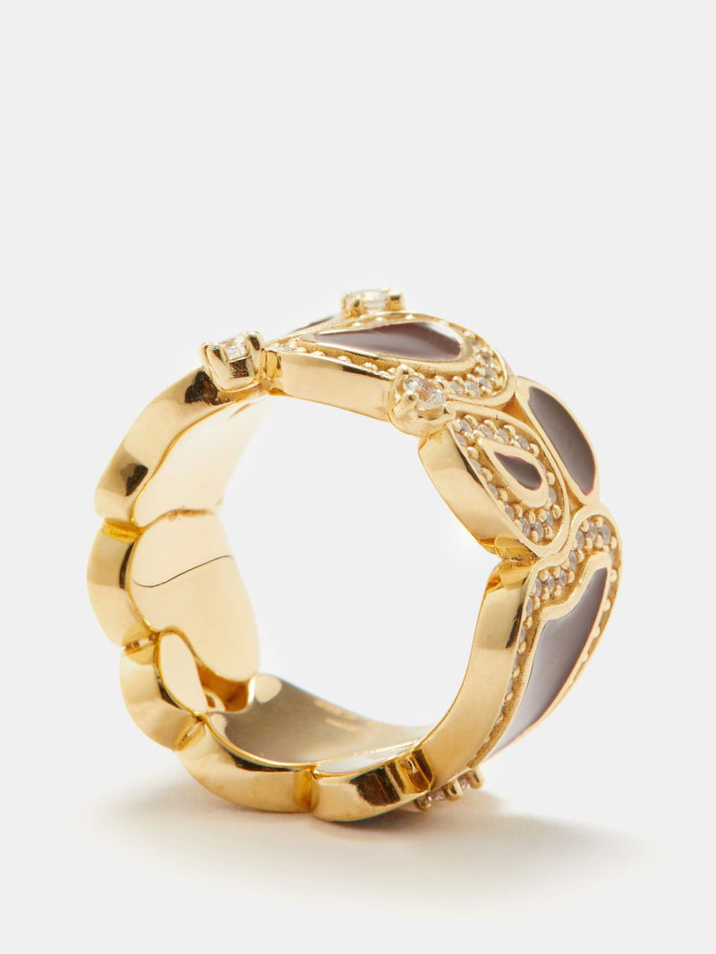 BOTTEGA VENETA Lava Crystal, Enamel & 18kt Gold-Plated Ring in 