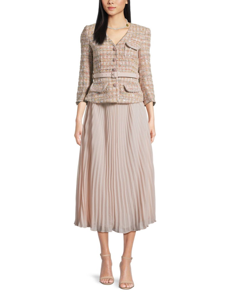 Self-Portrait Pink Sequin Boucle Tailored Midi Dress