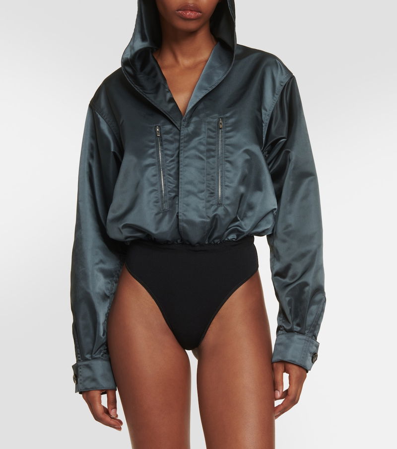 MAISON ALAÏA Black silk hooded bodysuit