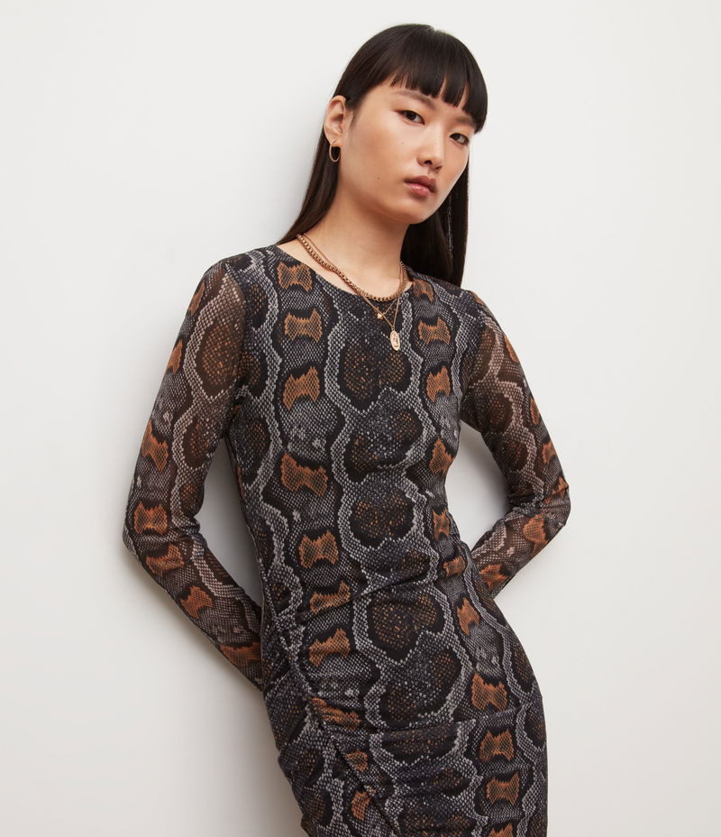 ALLSAINTS Norma Long Sleeve Snake Dress | endource