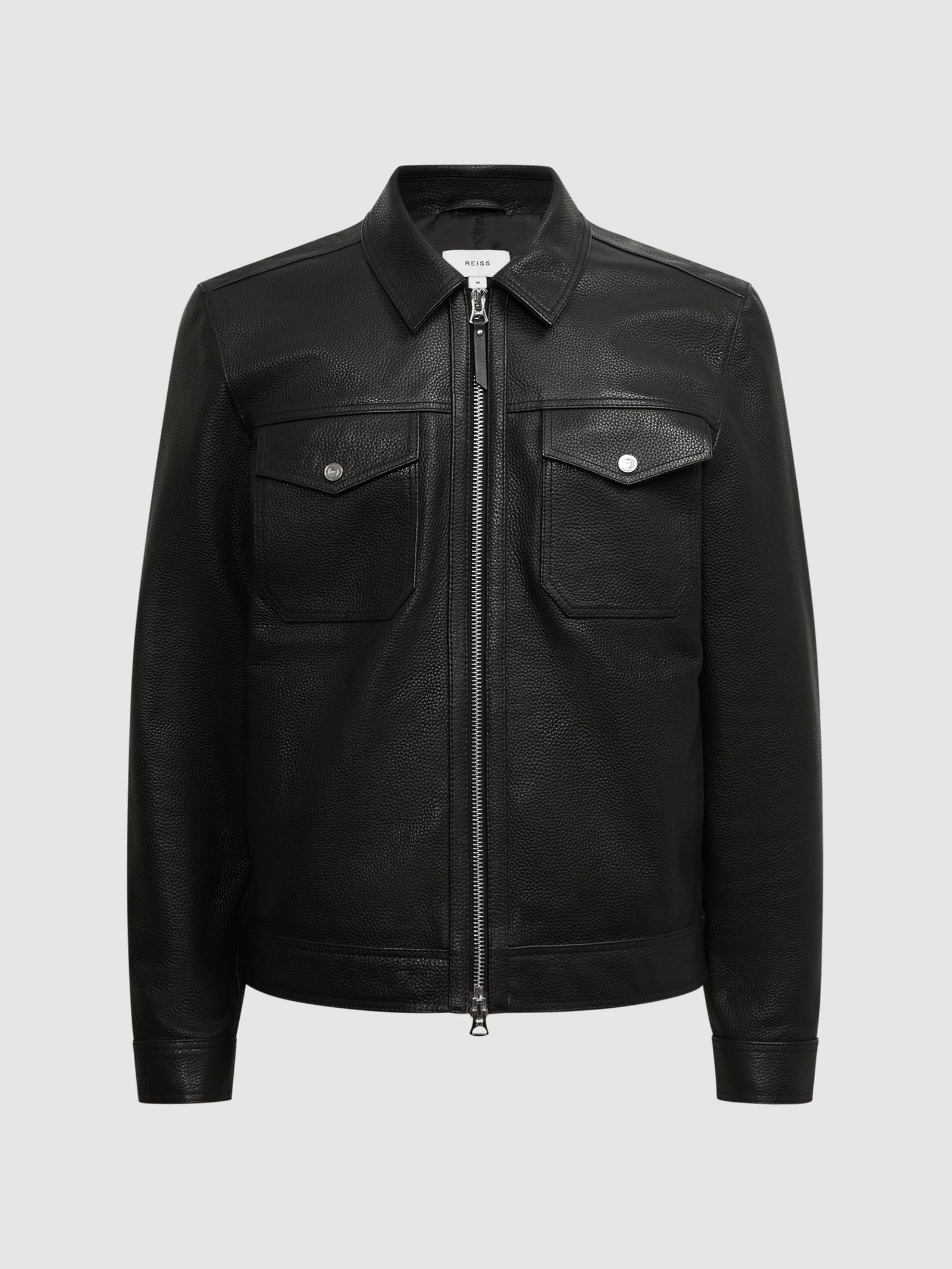 REISS Carp Leather Zip Through Jacket in Black | Endource