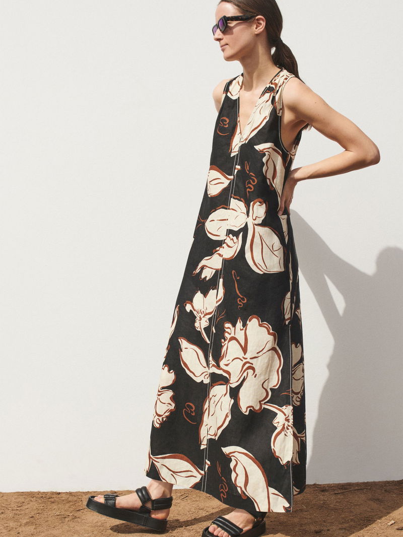 chinese dress ladies Silk Linen Gauze Midi Dress
