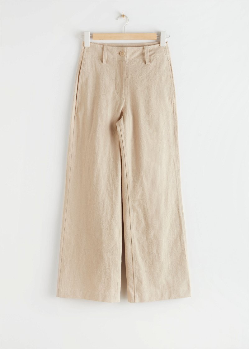 & OTHER STORIES High Waisted Wide Leg Crepe Trousers in Beige | Endource