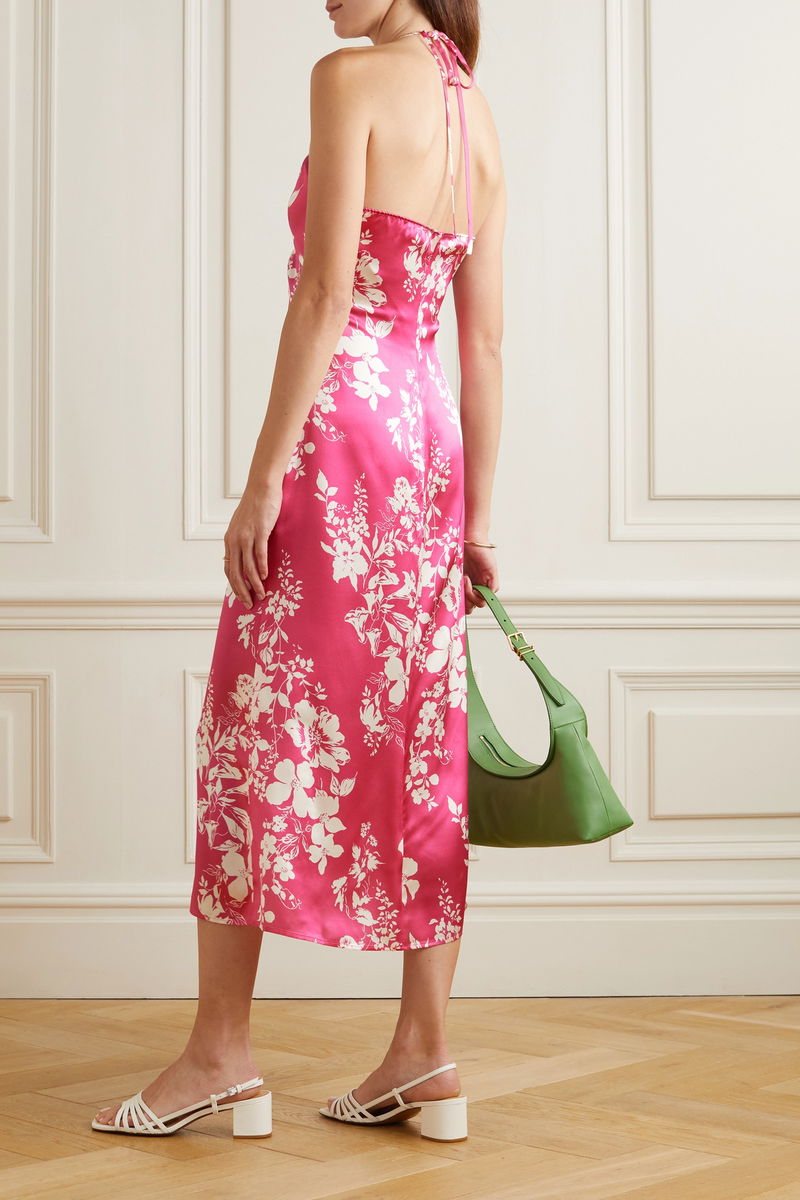 REFORMATION Antoni Floral-Print Silk-Satin Halterneck Midi Dress | endource