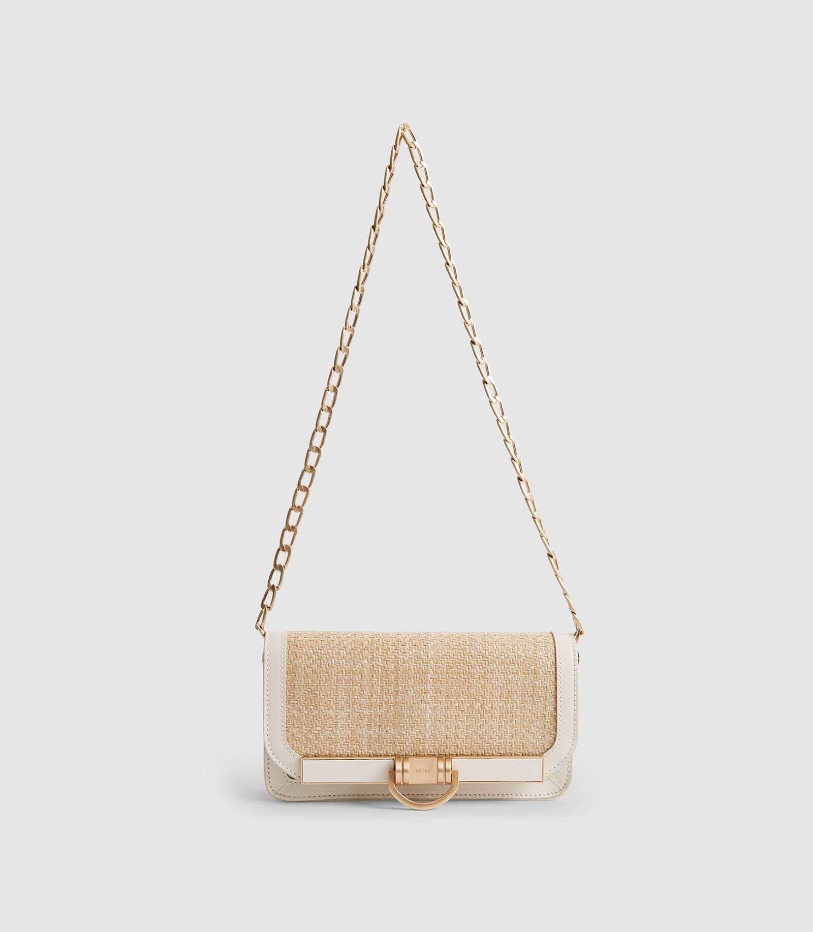 River Island raffia clutch bag with gold trim