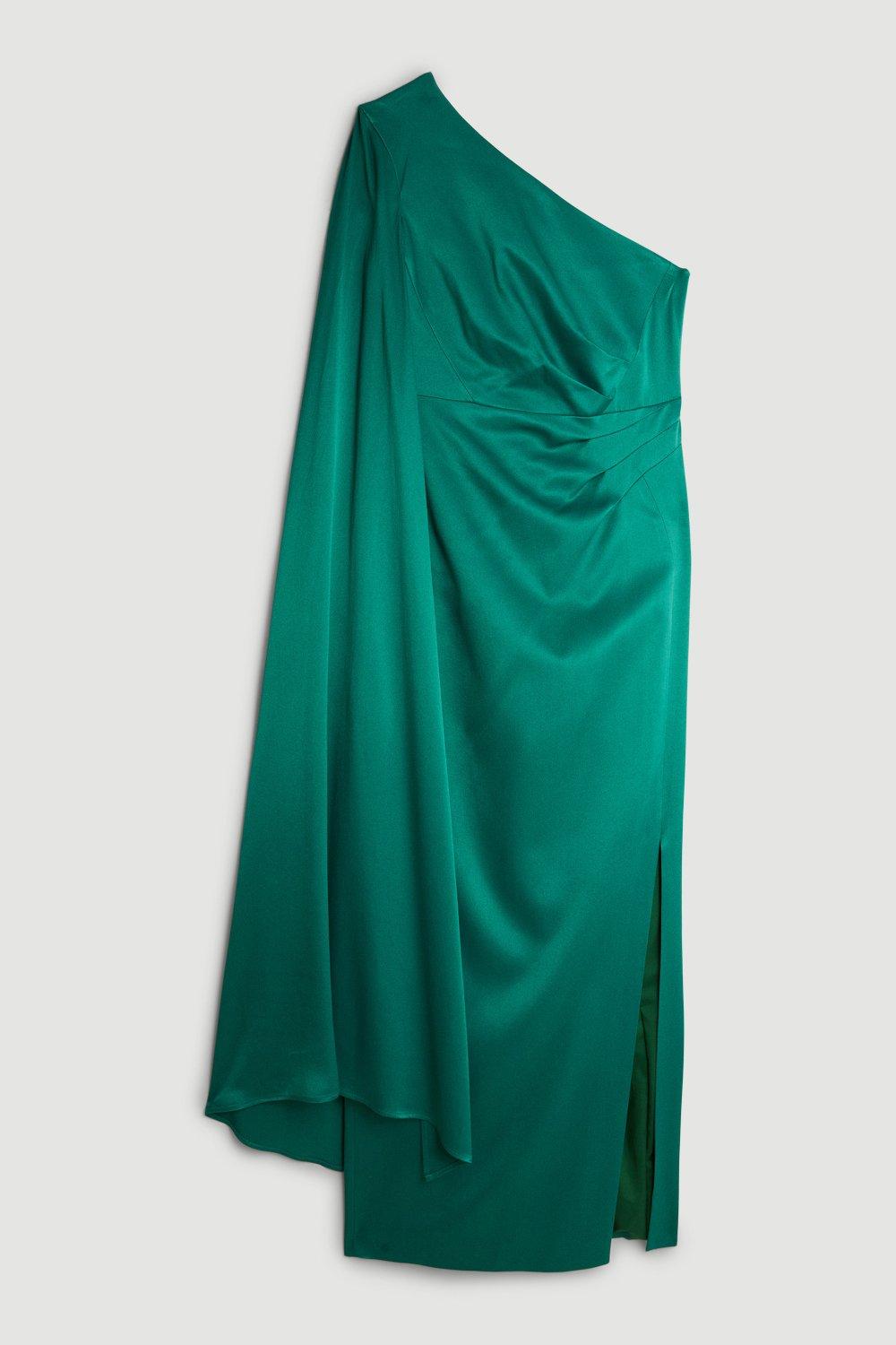 karen millen one shoulder satin dress One Shoulder Draped Satin Woven Maxi Dress