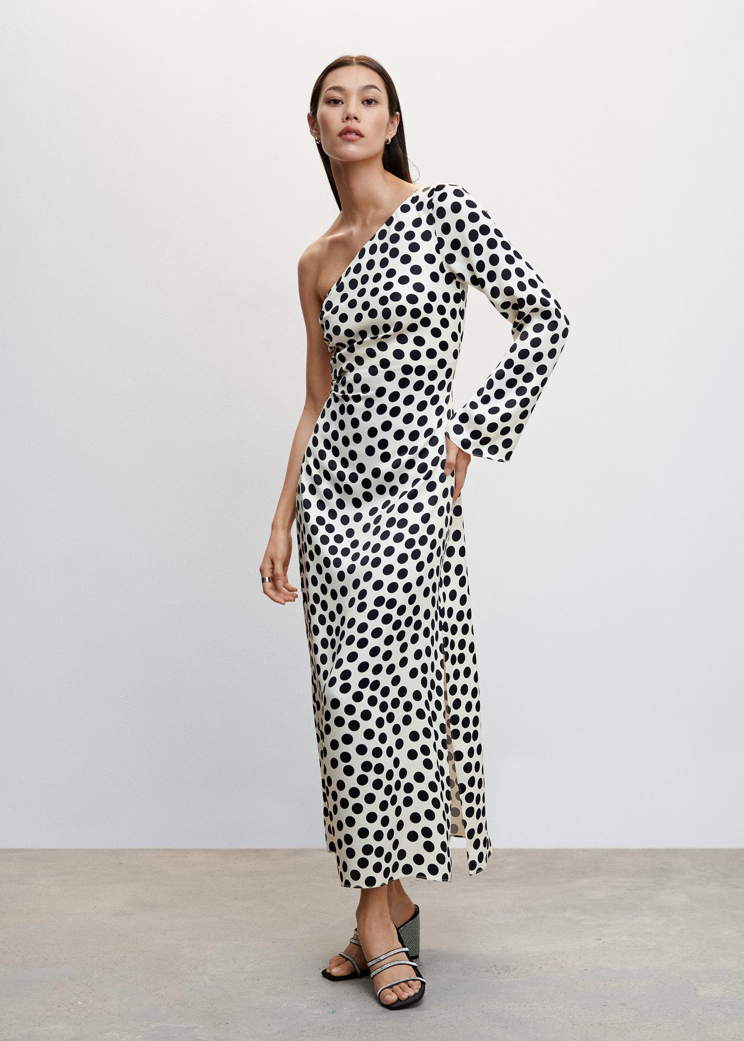 polka dot asymmetric dress Navy Polka Dot Asymmetric Dress – AX Paris