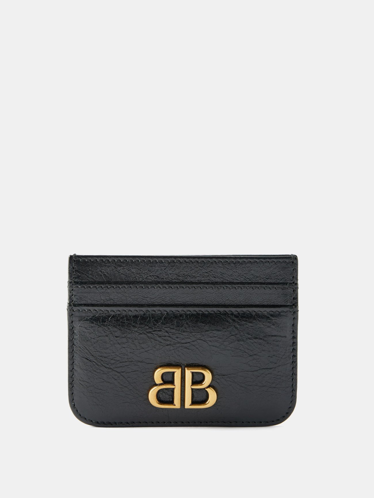 BALENCIAGA Monaco Crinkled-Leather Cardholder in Black | endource