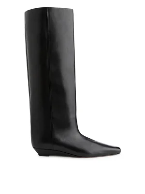 ARKET Wide-Shaft Wedge Boots in Black | Endource