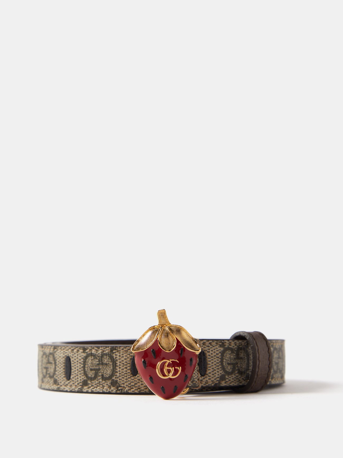 GUCCI BELT GG SUPREME CANVAS STRAWBERRY ENAMEL BUCKLE w DOUBLE G sz 100 / 40 Gucci Leather Strawberry Cherry GG Marmont Belt - Size 42  main image 2