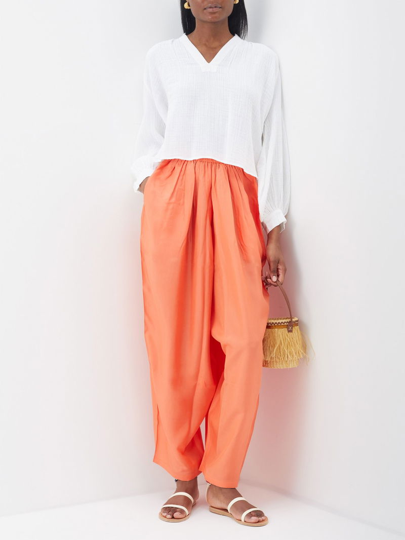 Orange Thali silk wide-leg trousers, Anaak