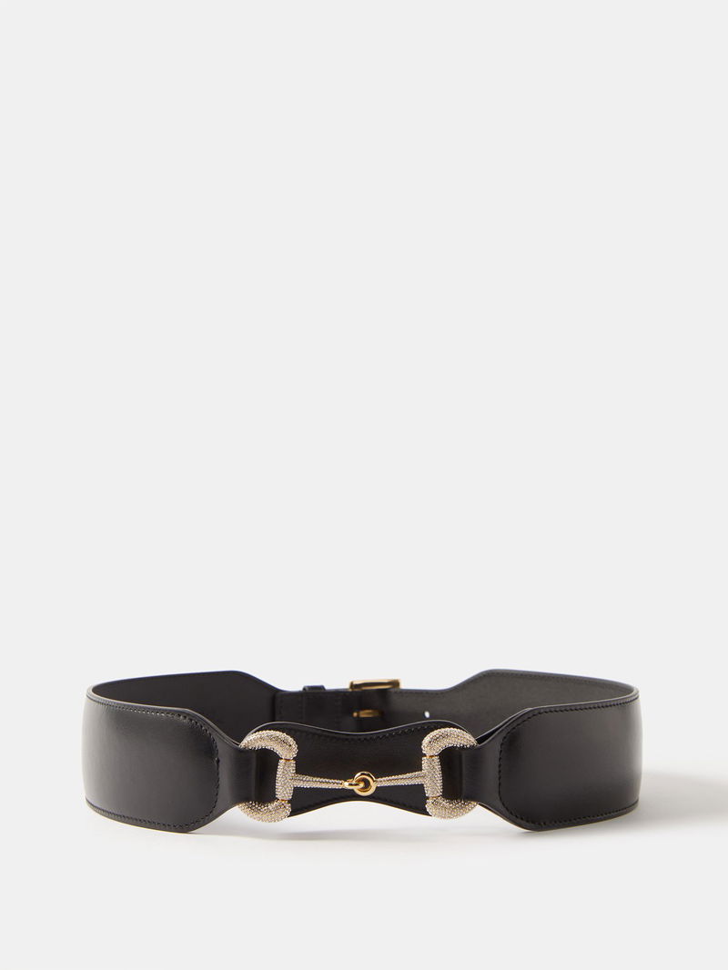 GUCCI Crystal-Embellished Horsebit Leather Belt | endource display picture 1