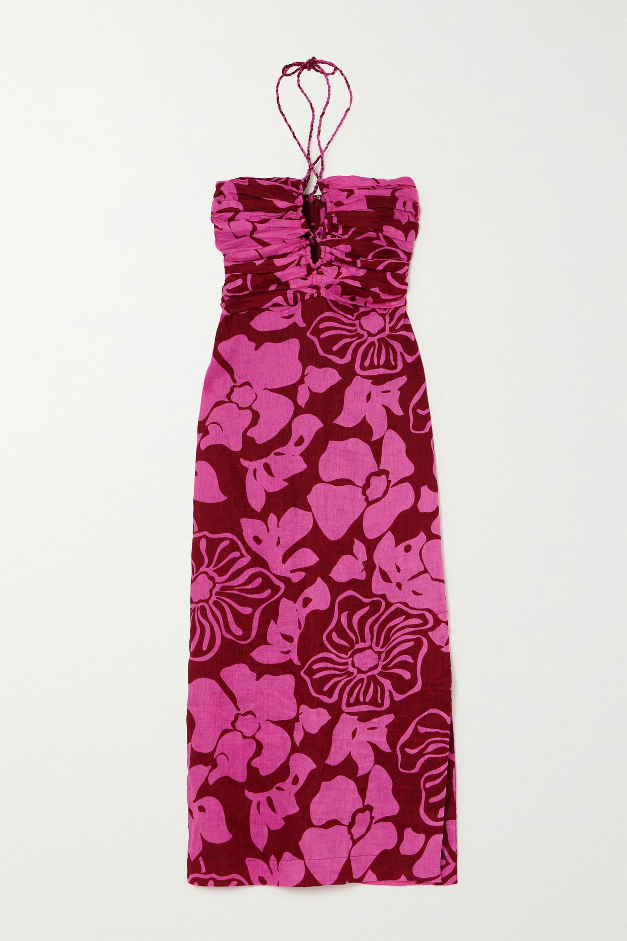 faithfull the brand tortugas midi dress FAITHFULL Net Sustain Tortugas Gathered Floral-Print Linen Maxi Dress