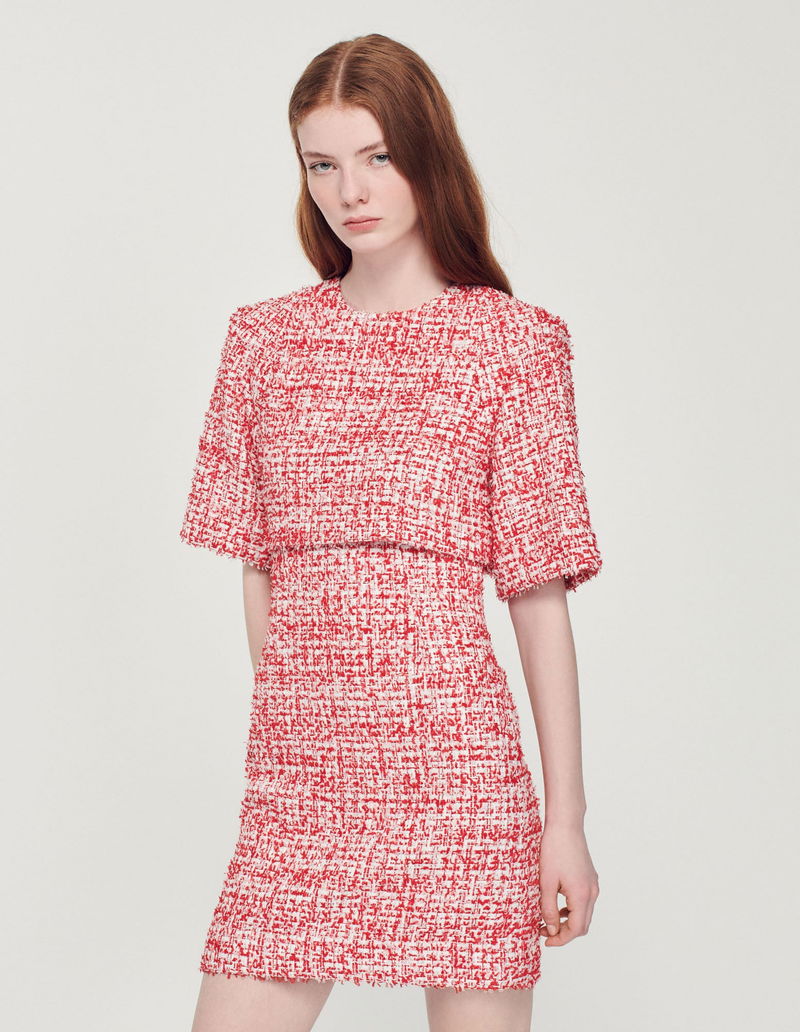sandro green tweed dress Sandro // Blue & Multicolour Tweed Dress – VSP Consignment main image 1
