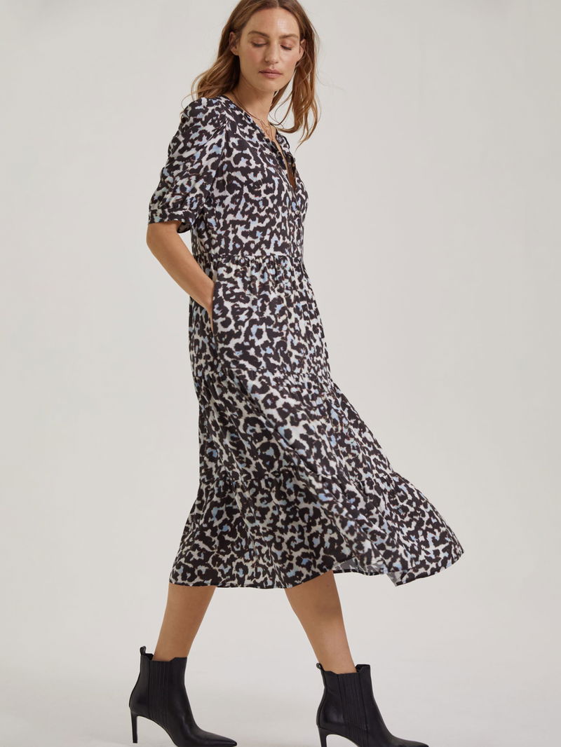 BAUKJEN Olivia Leopard Print Midi Dress in Soft White Snow/Multi | Endource