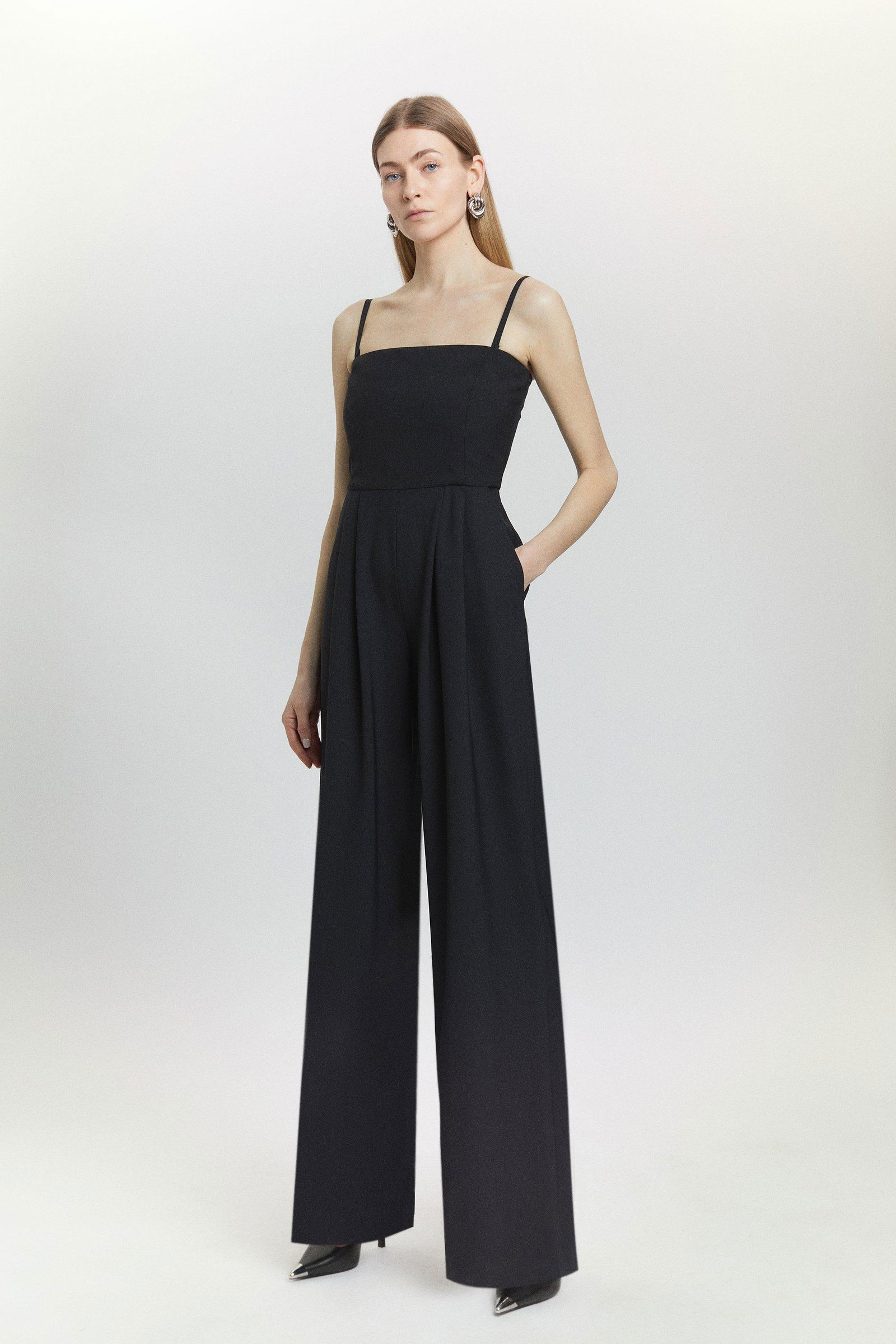 KAREN MILLEN Bandeau Wide Leg Jumpsuit in Black | Endource