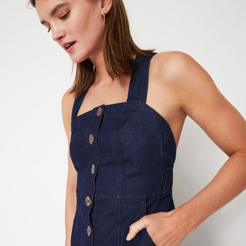 WAREHOUSE Cross Back Midi Denim Dress | endource