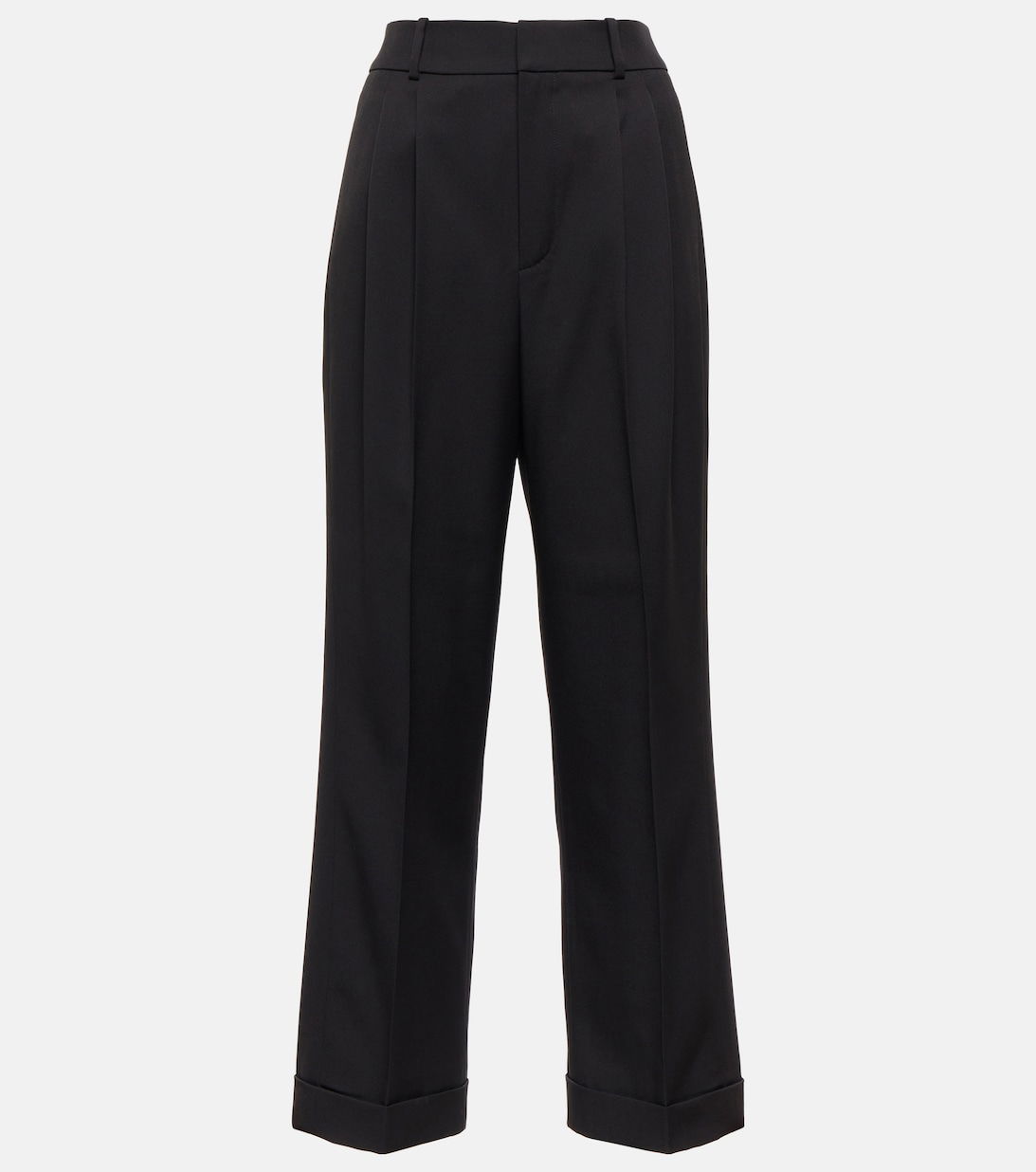 SAINT LAURENT High-Rise Virgin Wool Wide-Leg Pants in Black | Endource