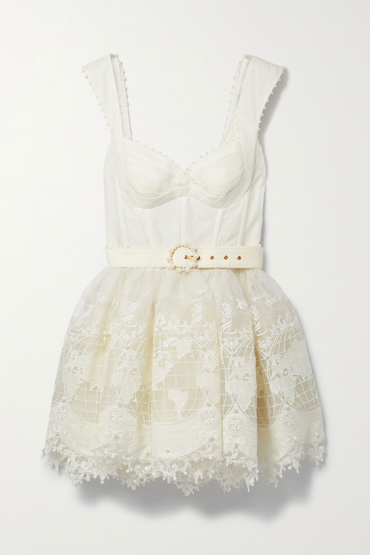 ZIMMERMANN High Tide Embellished Linen And Silk-Blend And Mesh Mini Dress | endource ZIMMERMANN High Tide Embellished Linen And Silk-Blend And Mesh Mini Dress | endource