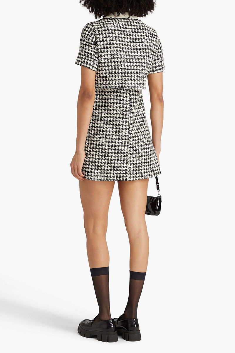 strappy houndstooth tweed a line dress SANDRO Layered Mini Under $400 Strappy-Back Long Halter Prom Size:IT 44