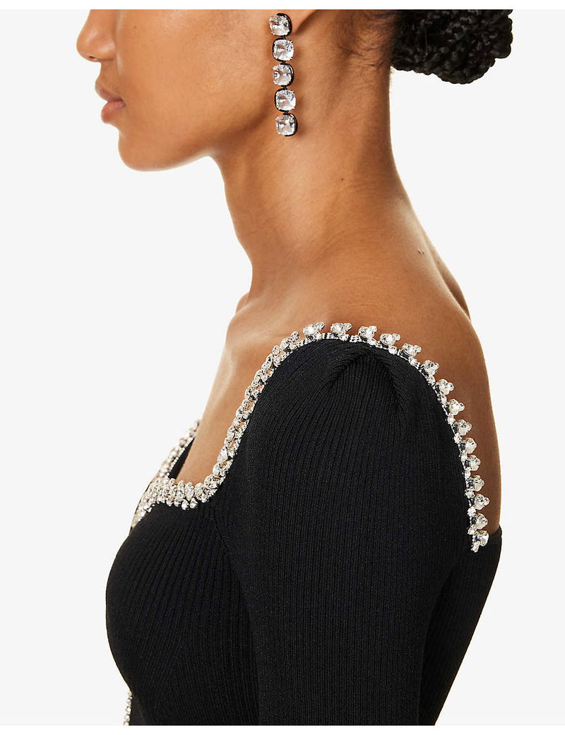 SELF-PORTRAIT Diamante-Embellished Ribbed Knitted Mini Dress | endource