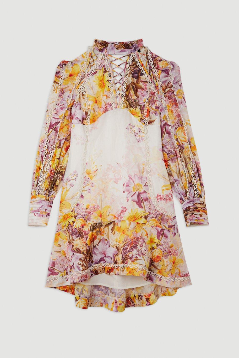 KAREN MILLEN Trailing Floral Woven Mini Dress in Floral | Endource