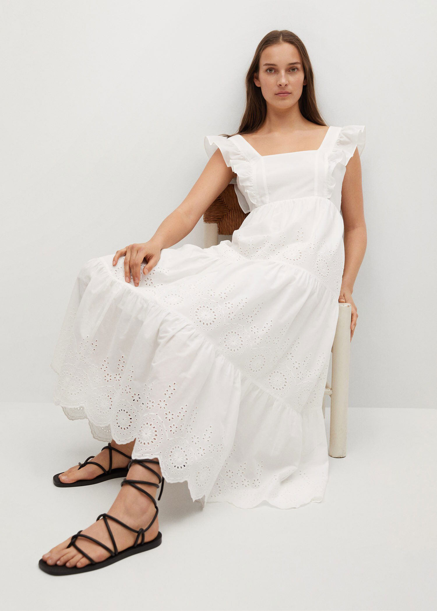mango broderie anglaise cotton dress Strapless dress with broderie anglaise embroidery - Women