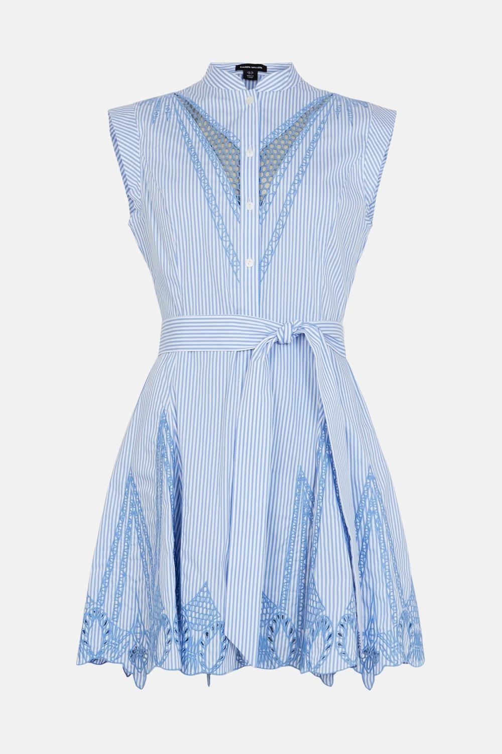 KAREN MILLEN Cutwork Poplin Embroidered Woven Mini Dress | Endource