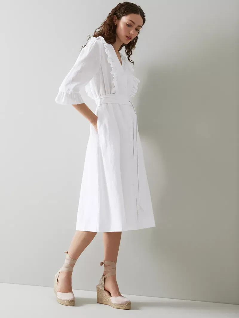 L.K. BENNETT Anya Linen Frill Midi Dress | endource